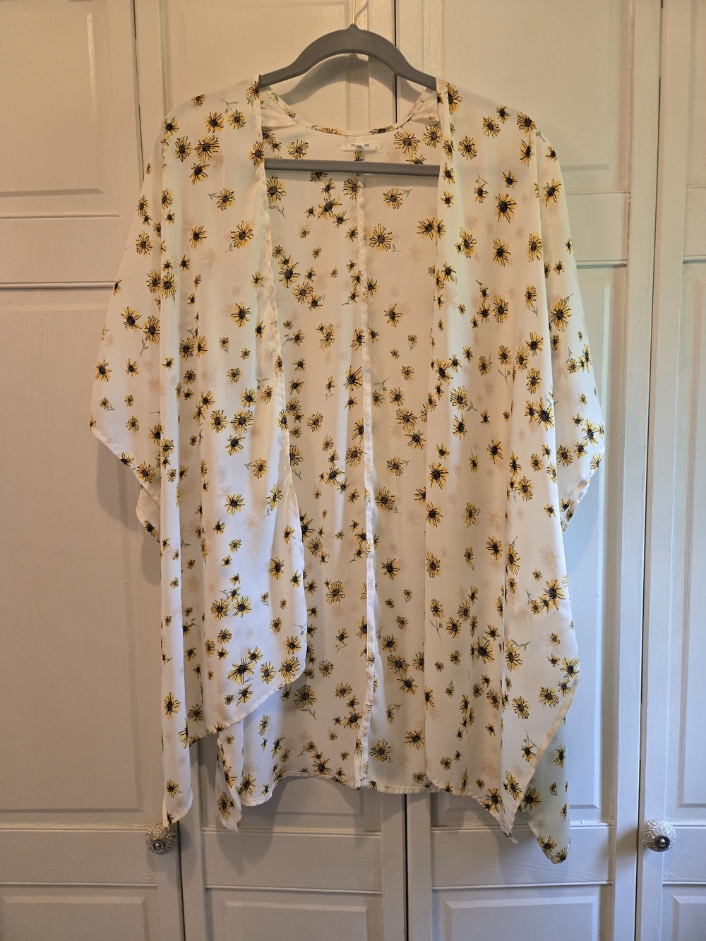 Maurices White Kimono Cardigan with Yellow Daisy Print